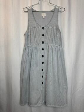 376. A Glow Maternity Blue White Striped Button Front Dress Size M